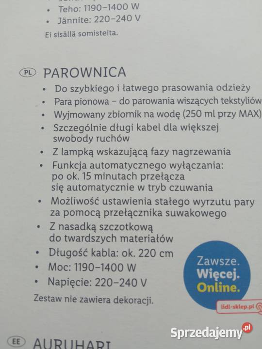 Parownica do ubrań 1400 W SDMF 1300 B2 patrz