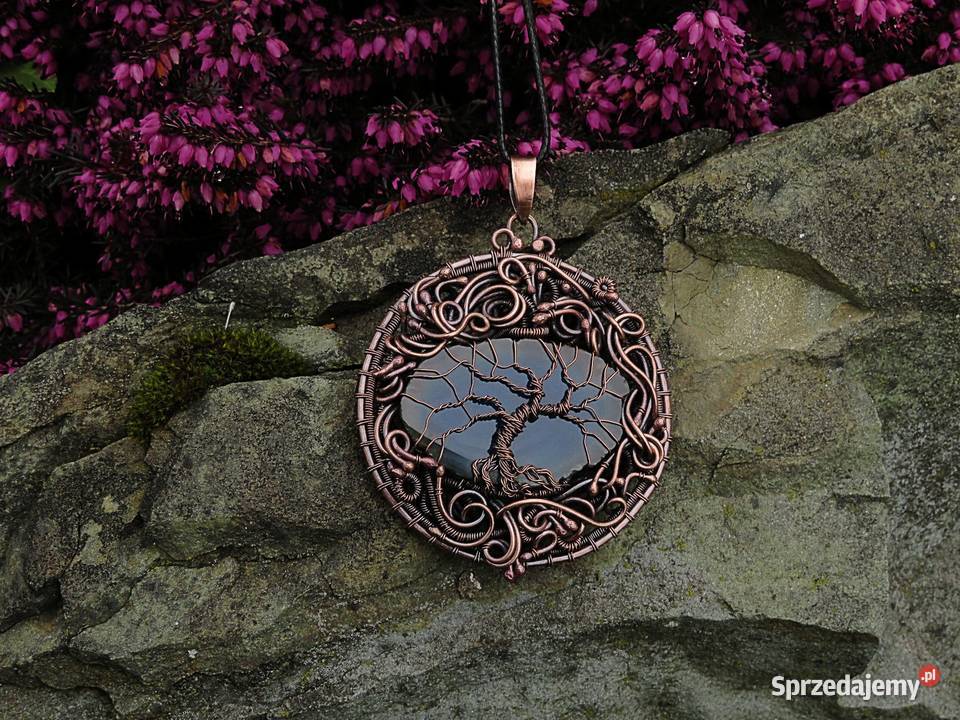 Medalion wisior drzewo życia agat rękodzieło
