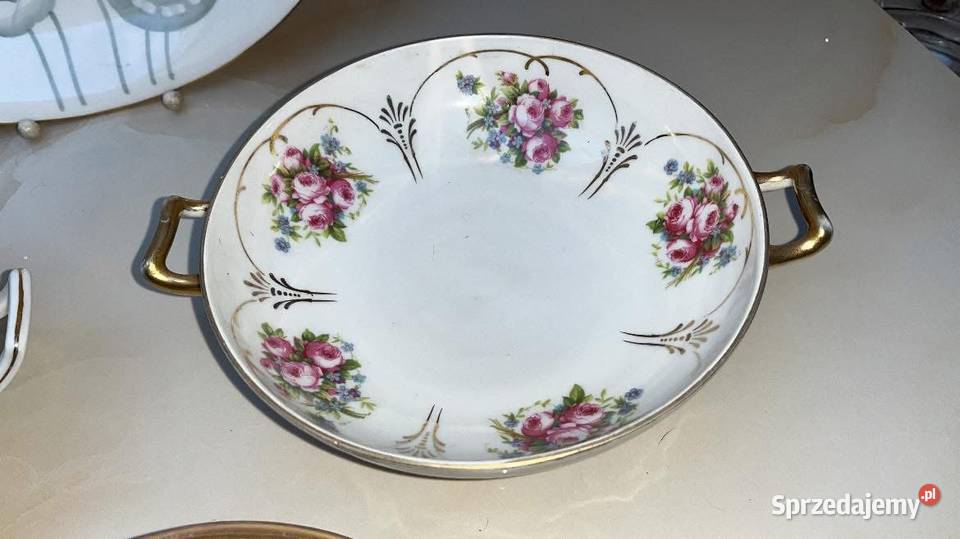 Patera różyczki w złotych kasetonach wewnątrz i Porcelana i szkło Gdańsk sprzedam