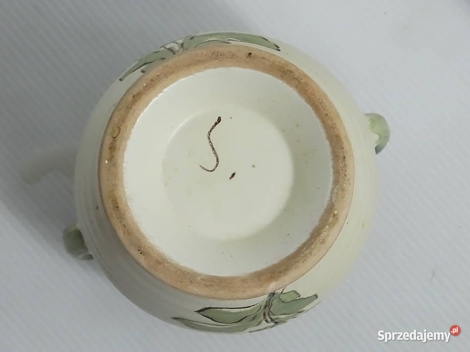 Stary ceramiczny wazon z uszami Ręcznie malowany Biłgoraj
