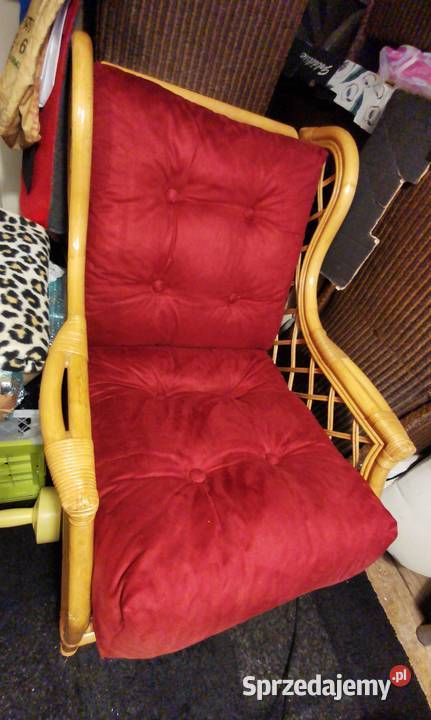 Duży piękny wygodny Fotel jasny RATTAN Grube Łask sprzedam