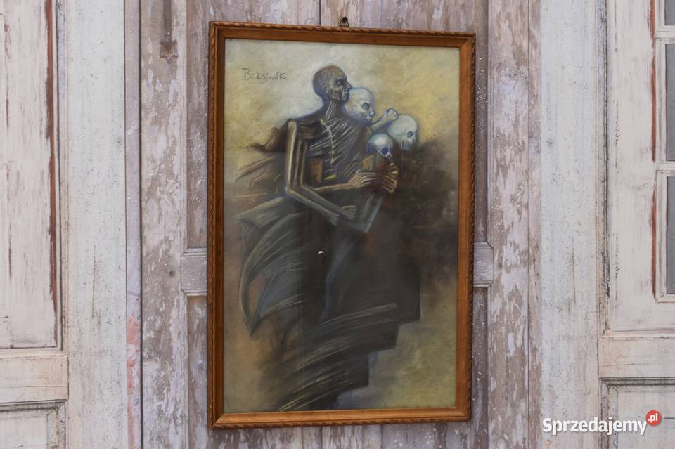Beksiński Pastel na Kartonie Szkłem Stary Obraz Obrazki i obrazy małopolskie Kraków