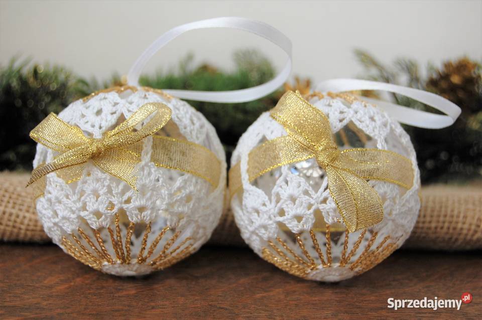 Bombki szydełkowe białozłote rękodzieło 2 lubelskie Lublin sprzedam