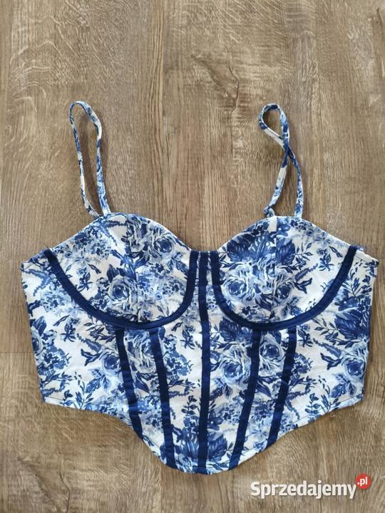 Biało niebieski crop top Shein 38 Hajnówka