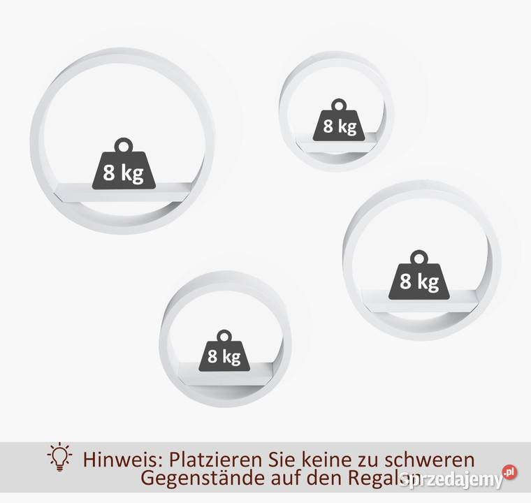 Półki wiszące na ściane okrągłe białe 4 części Brzesko sprzedam