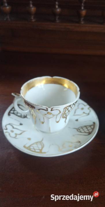 Filiżanka Secesja biało złota Bez sygnatury Gdańsk