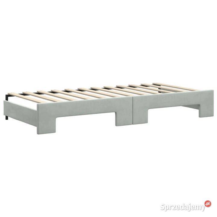 Sofa rozsuwana z materacami jasnoszara aksamit Łóżka