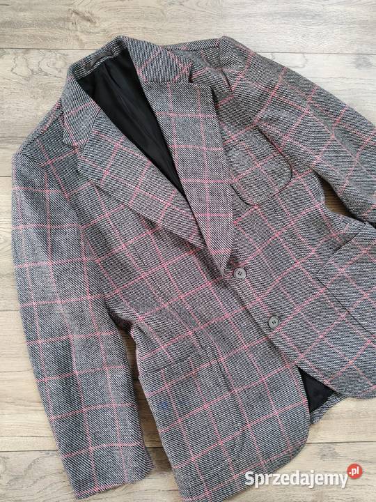 Wełniana Marynarka żakiet w kratę Vintage 42 Jasło