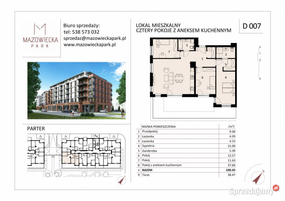 Mieszkanie 3 sypialnie Mazowiecka Park parter Sprzedaż Kołobrzeg