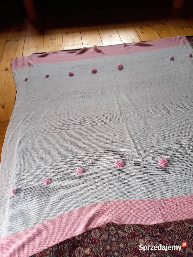 Pled biało różowy robiony na szydełku 195205 Szczyrk sprzedam