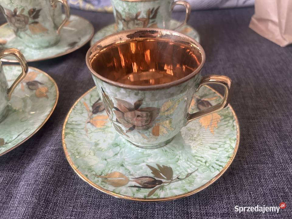 Serwis herbaciany Wałbrzych zielony marmurek Porcelana i szkło śląskie Gliwice