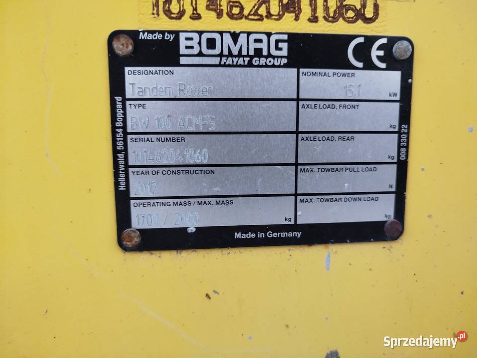 Walec drogowy Bomag BW 100 2012r nie małopolskie Limanowa