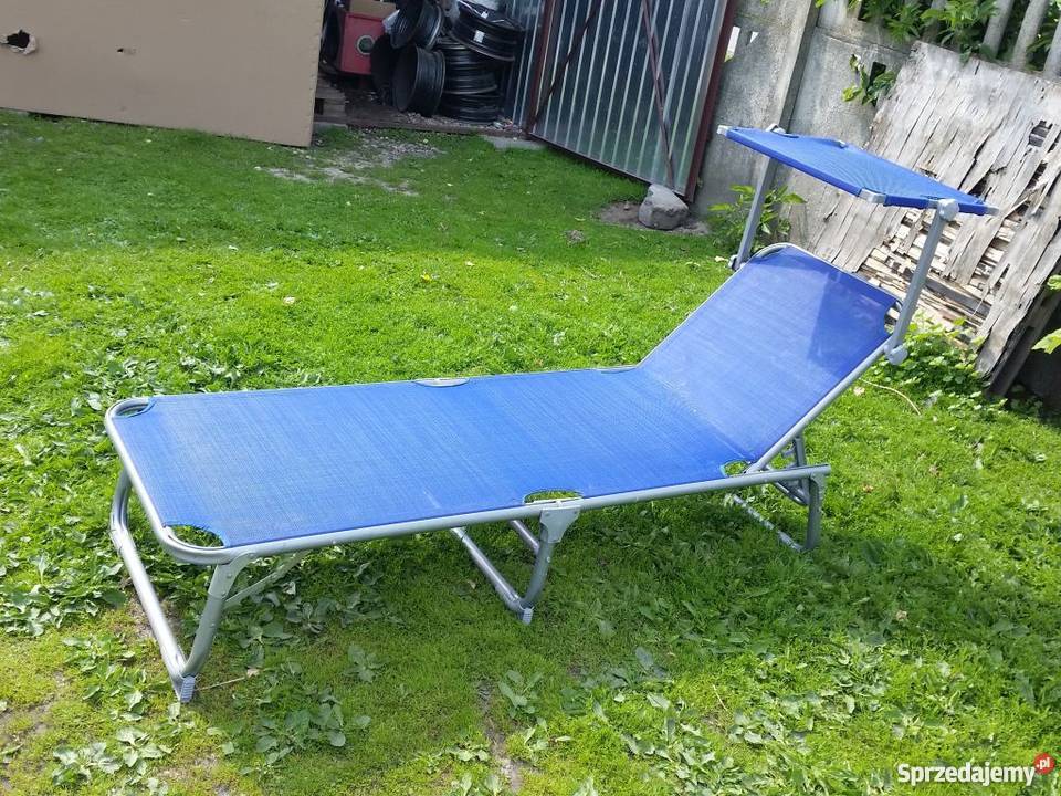 Leżak aluminiowy składany regulowany z daszkiem błękity i granat