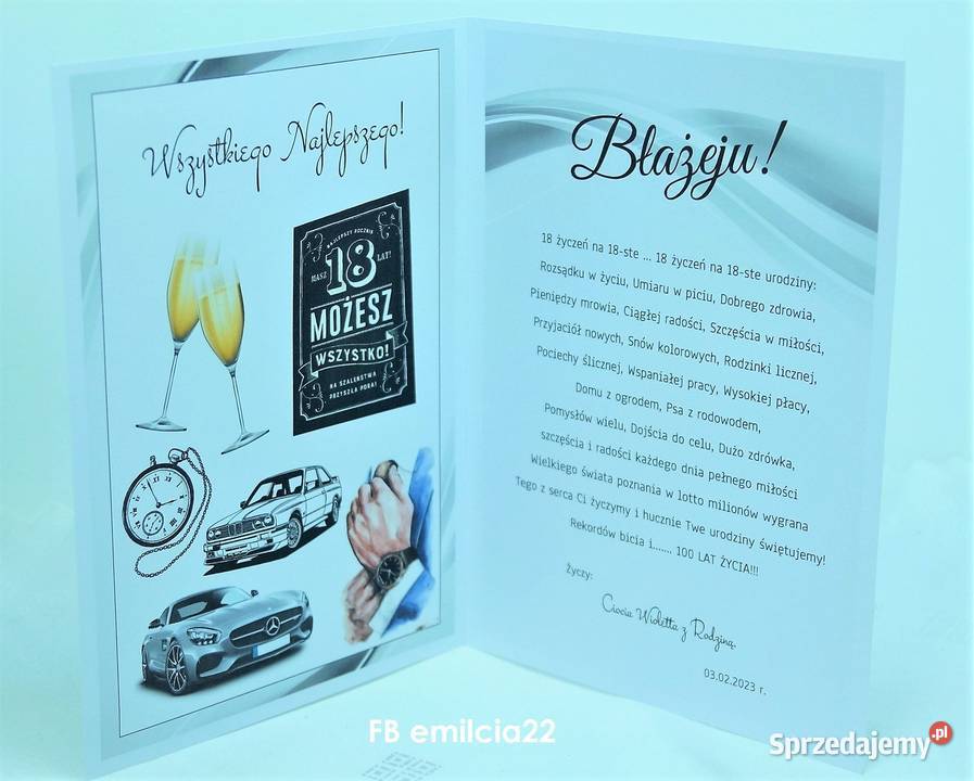 Kartka z życzeniami z okazji 18 urodzin koperta Zielona Góra