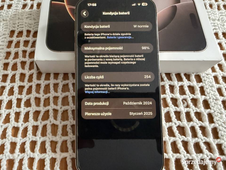 IPhone 16 Pro 256GB Gold stan bateria 98 kpl Brzozów