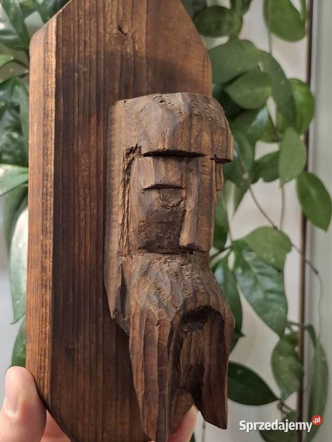 Rzeźb ludowa drewniana vintage boho retro
