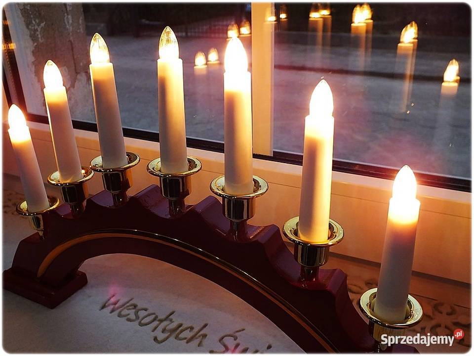 Drewniany Świecznik łukowy na parapetokno Lampki Żary