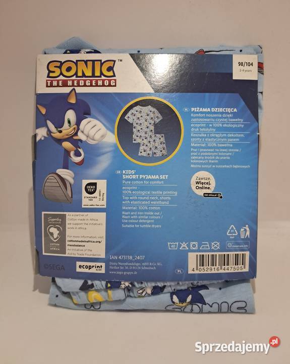 Piżama bawełniana Sonic z nadrukiem rozmiar chłopiec Wąsewo