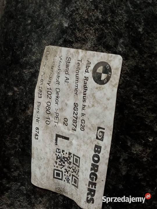 NADKOLE LEWY TYŁ 9627871 Bmw Seria 3 VII Rok produkcji 2023 sprzedam