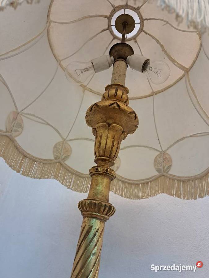 Lampa podłogowa drewniana złota abażur Olkusz
