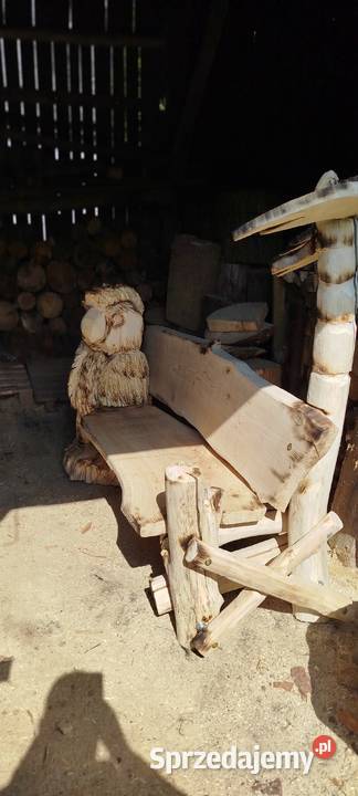 Ławka ogrodowa z rzeźbą rękodzieło Opatów