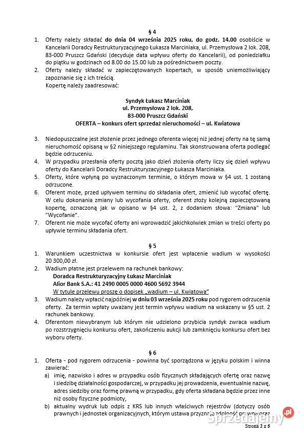 Syndyk sprzeda udział 12 w nieruchomości Ostaszewo