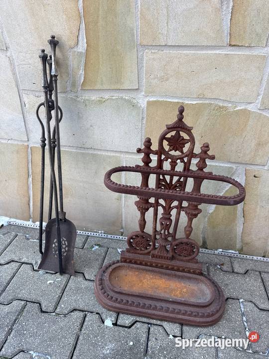 Stary żeliwny zestaw kominkowy Bystrzyca Kłodzka