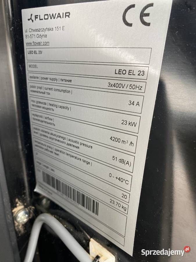 Nagrzewnica elektryczna 23 kW FLOWAIR LEO EL 23 wielkopolskie Ostrzeszów sprzedam