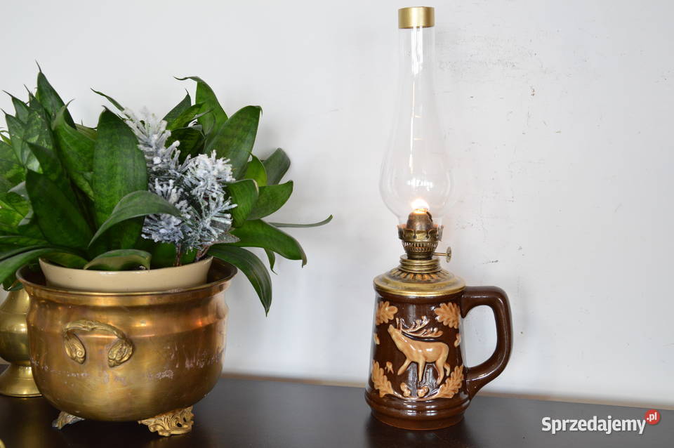 piękna ceramiczna LAMPA NAFTOWA stara kaganek