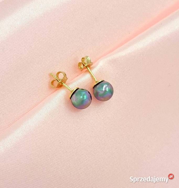 20 Kolczyki Złote pr585 Perełki 7 mm sztyft Kolczyki Poznań sprzedam