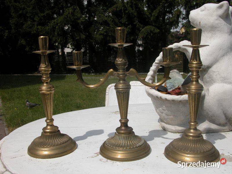 stare mosiężne świeczniki 3 sztuki