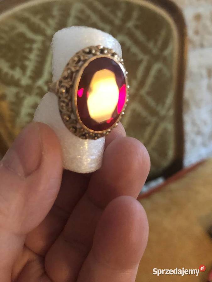 Stary złoty 583 pierścionek z rubinem Tarnowo Podgórne