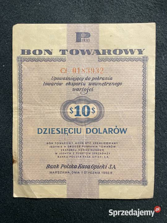 Bon Pewex 10 dolarowy z PRL 1960 Pozostałe Łódź