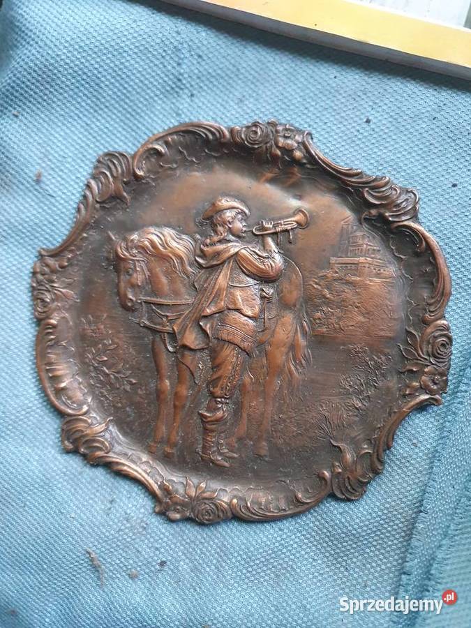 Miedzianabrązowa płaskorzeźba ścienna reliefowy Warszawa