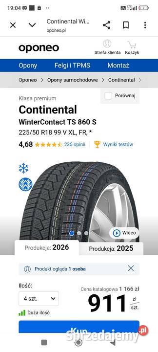 Continental Nowe 225 50 18 Samochodowe Gniewkowo