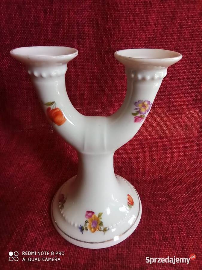Świecznik Dresden Biała porcelana bukiecikami Gdańsk