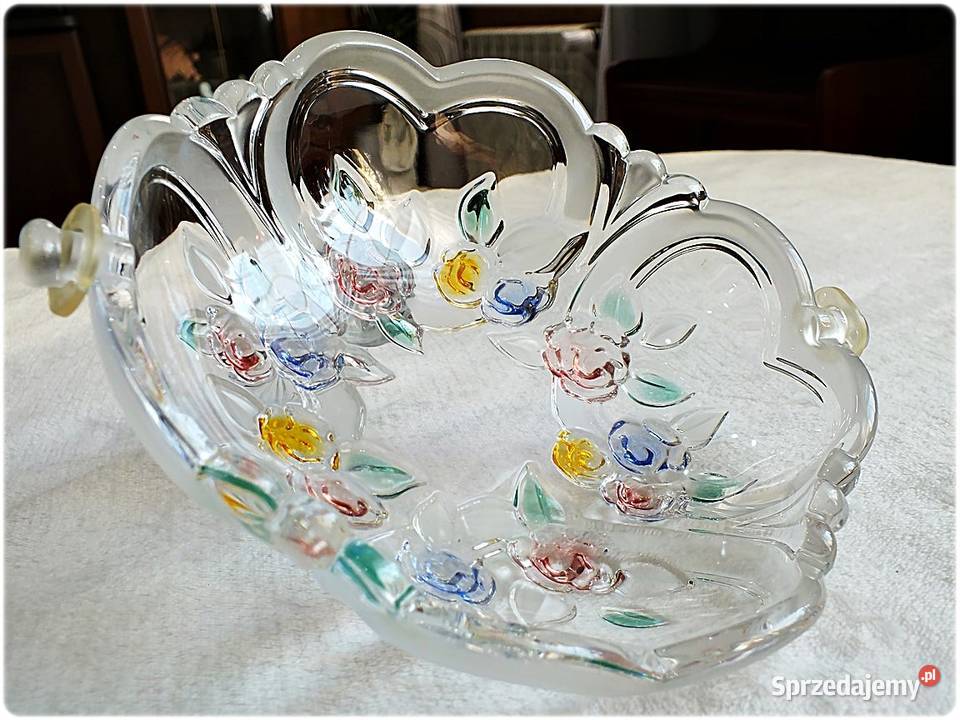 Patera szklana w kwiaty Szkło kryształowe Żary