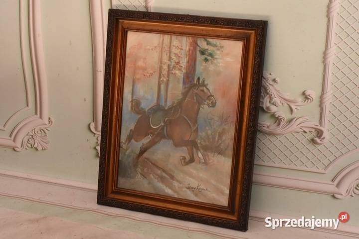 Jerzy Kossak Koń Pędzący Las Obraz Pastel Szkłem Kraków