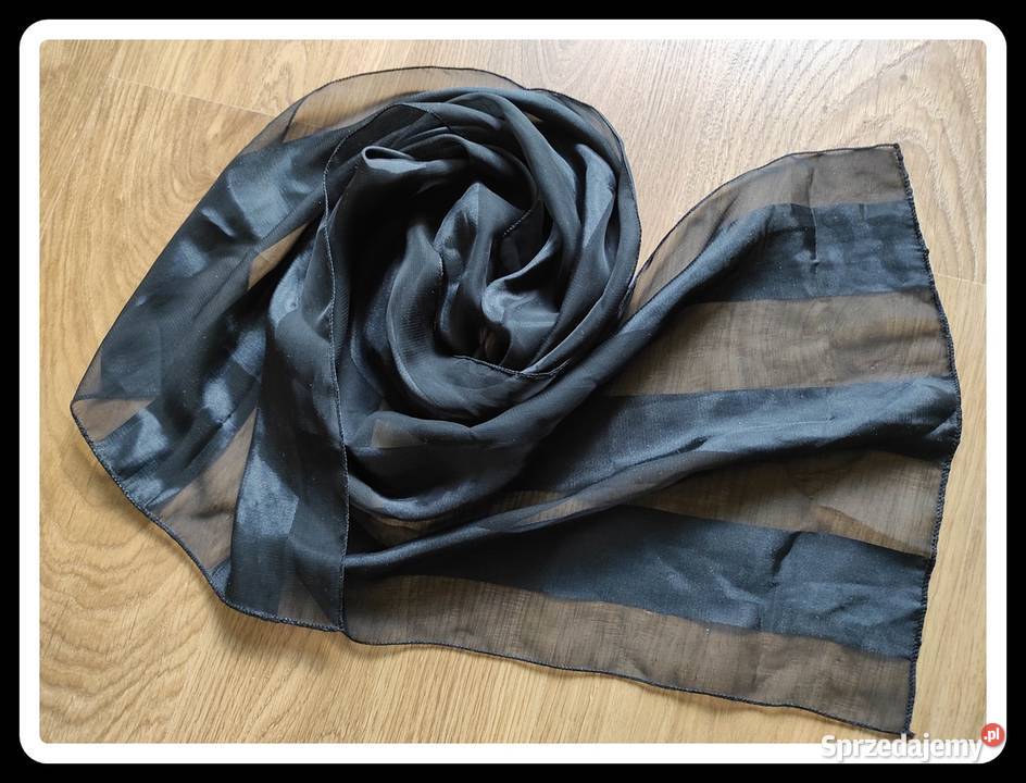 Czarny szal chusta 32 x 136 w pasy Płock