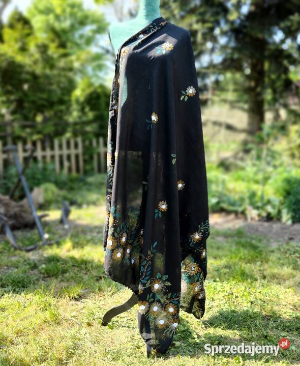 Duża chusta szal dupatta haftowana czarna Szczecin