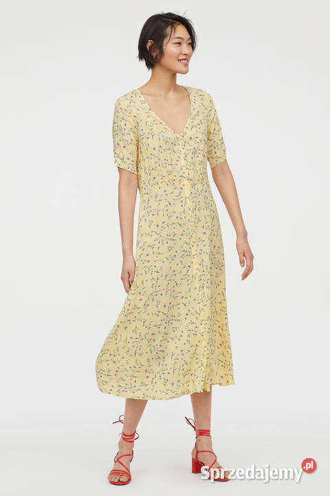Maślana sukienka HM 50 5XL kwiaty midi tea dress