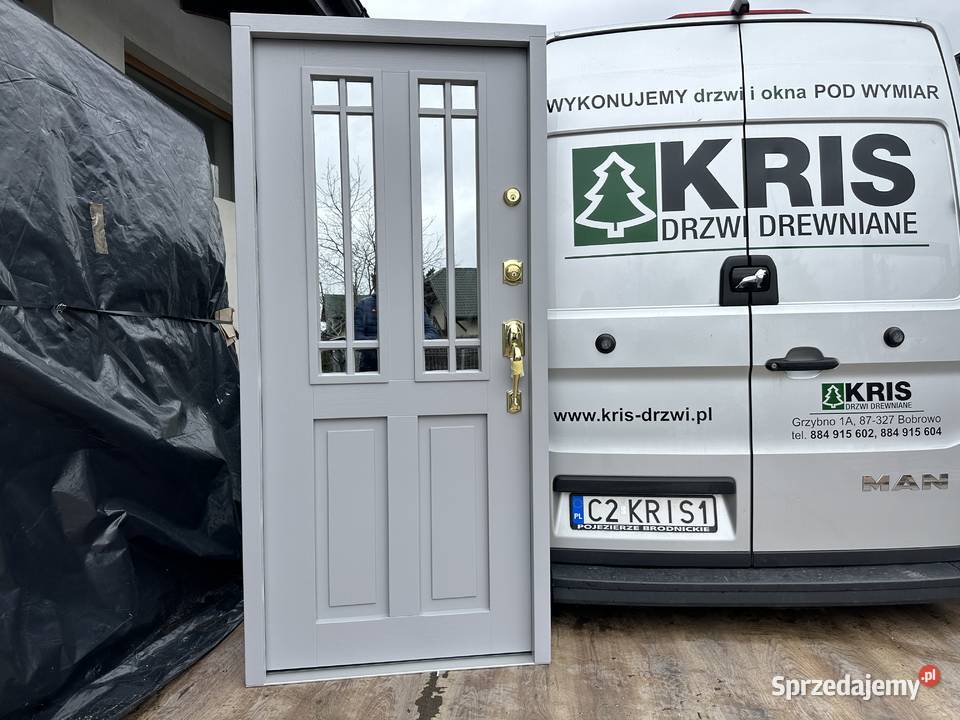 Drzwi zewnętrzne drewniane z klamką schlage NA sprzedam