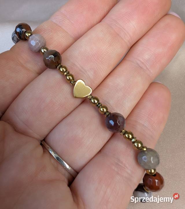 Bransoletka różaniec skamieniałe drewno krzyżyk Ostrów Wielkopolski