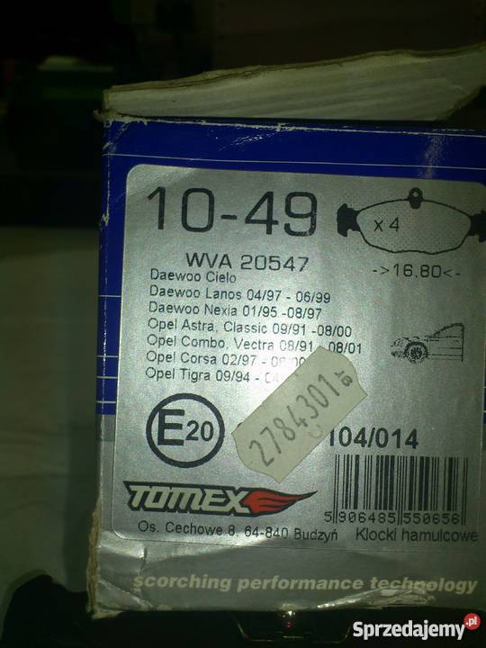 Klocki hamulcowe Opel Daewoo WVA 20547 pomorskie Gdynia sprzedam