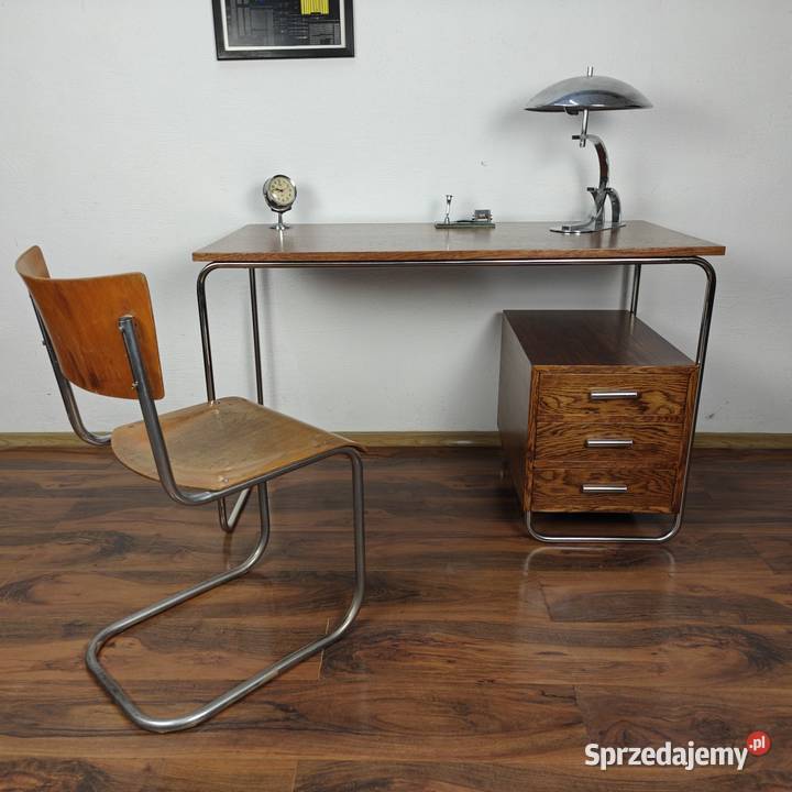 BIURKO Chrom Dąb ciemny brąz Bauhaus Art Deco