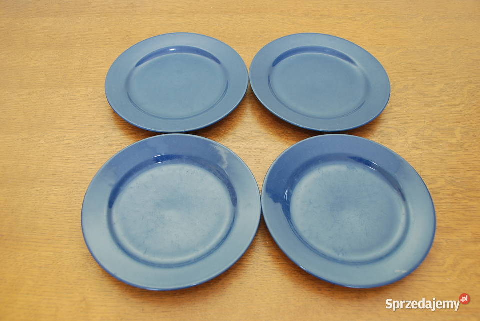 Niebieskie talerze obiadowe 4 sztuki ceramiczne Zastawa stołowa
