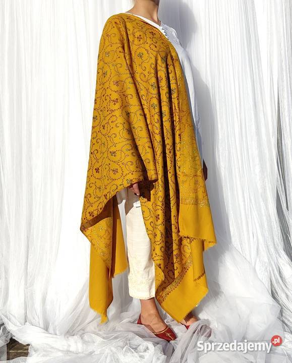 Szal orientalny żółty indyjski haftowany haft Szczecin sprzedam