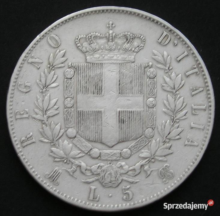 Włochy 5 lirów 1874 Wiktor Emanuel II SREBRO Łódź