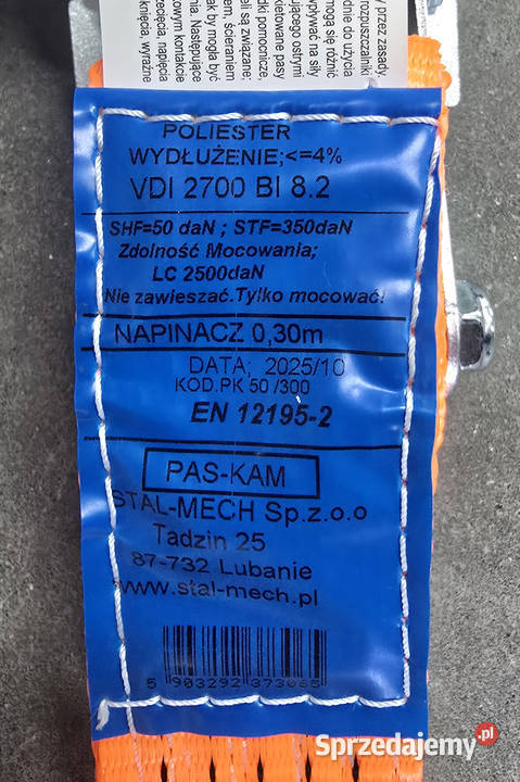 Pasy transportowe VDI 2700 trawka 28m5ton3 haki Lubanie sprzedam