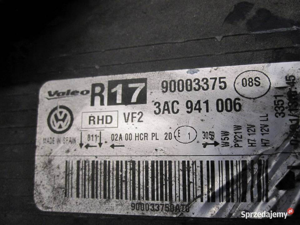 PASSAT B7 13r lampa prawy przód 3AC941006 ANGLIK